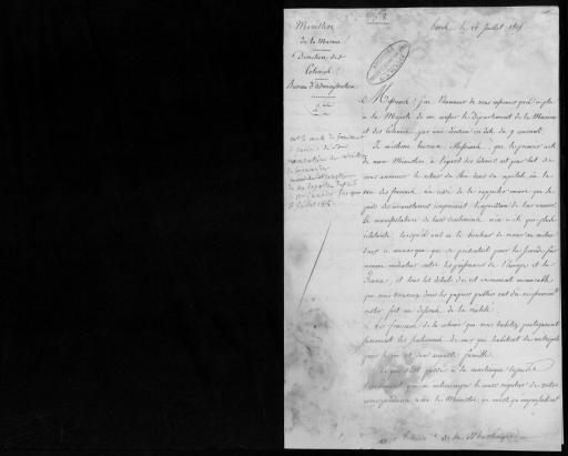 Lettres de Jaucourt, ministre de la marine et des colonies, aux administrateurs de la Martinique, juillet-septembre 1815. - 2 lettres.